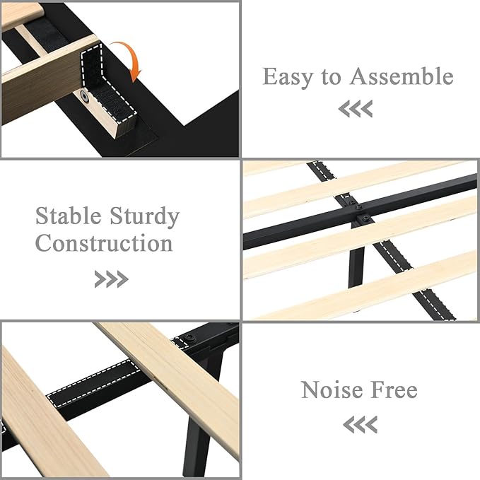 HOMBCK Queen Bed Frame with Headboard, Modern Platform Bed Frame with Velvet Upholstered Footboard and Sturdy Wooden Slats Support, Mattress Foundation, No Box Spring Required, Easy Assembly, Black