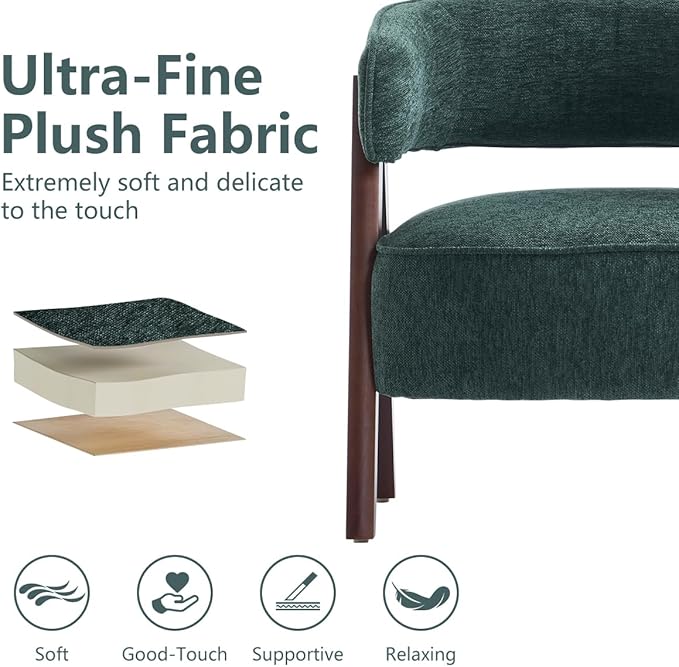 Kidol & Shellder Mid Century Accent Chair Set of 2 Comfy Fabric Modern Living Room Bedroom Chairs Upholstered Lounge Reading Armchair with Thicken Seat Cushion Wood Frame （Green）