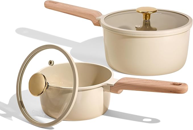 CAROTE 1.6Qt & 3.0Qt Sauce Pan Sets with Lid Ceramic Nonstick Pot Set Non Toxic Saucepan with Stay-cool Handle Small Kitchen Cooking Pots, Easy to Clean, Induction Comptable, PFOA FREE
