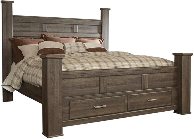 Signature Design by Ashley Juararo Rustic Poster Headboard ONLY, King/California, Weathered Brown