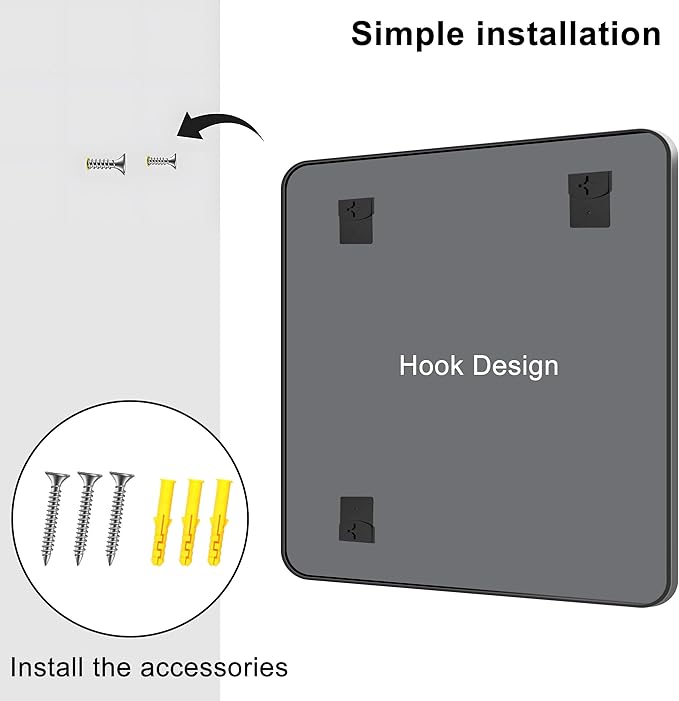 KOCUUY Black Rectangle Mirror, 36"x40" Vanity Mirror for Over Sink, Large Metal Framed Mirror with Rounded Corner for Bathroom Living Room Bedroom Dining Room, Hang Horizontal/Vertical