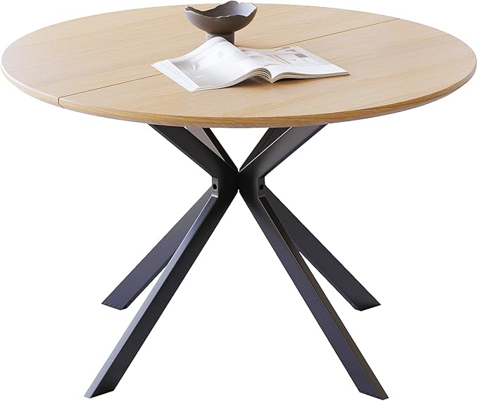 46.4" Round Dining Table, Mid Century Modern Round Dining Room Table for 4-6 with Metal Legs, Easy Assembly Coffee Table, Space-Saving Design for Kitchen and Dining Room