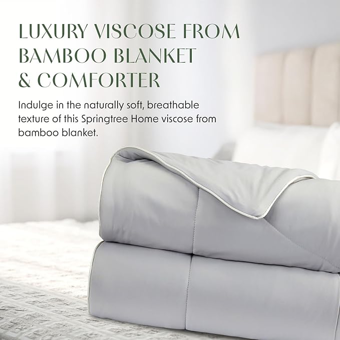 Springtree Home Luxury Viscose from Bamboo Blanket & Comforter | Viscose from Bamboo Comforter Queen Size -90" x 90" | Cooling Blanket | Breathable & Lightweight | Queen - Harbor Grey
