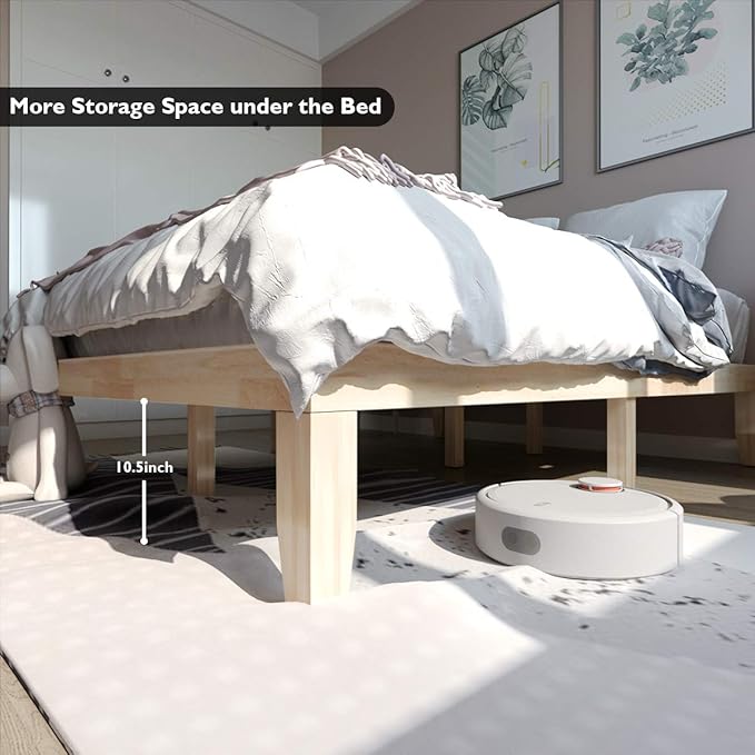 Giantex 14 Inch Queen Wood Platform Bed Frame, Minimalist Mattress Foundation with Solid Rubber Wood, Heavy Duty Slat Support, Without Headboard, Easy Assembly, No Box Spring Needed, Natural