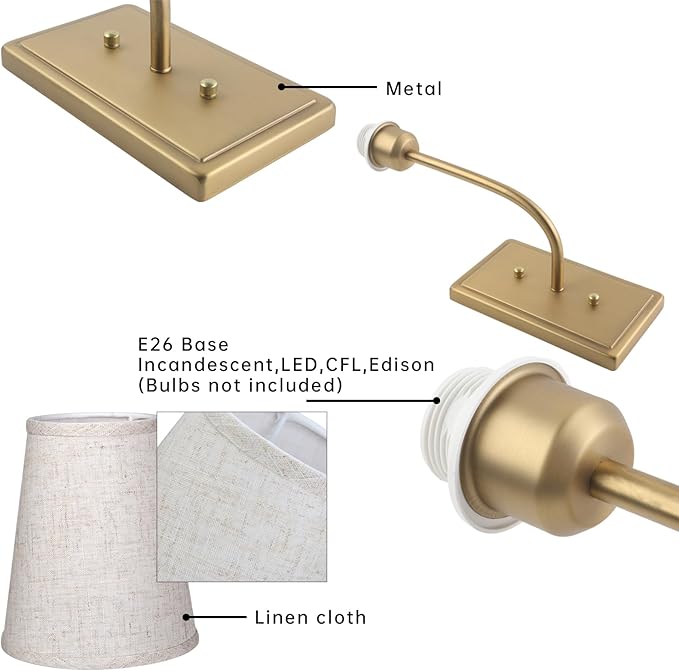 Farmhouse Brass Wall Sconce 1-Light, Linen Fabric Shade Wall Lamp Hardwired Indoor Wall Light for Bedroom Living Room Vanity Bathroom (Linen Cloth 2-Pack)