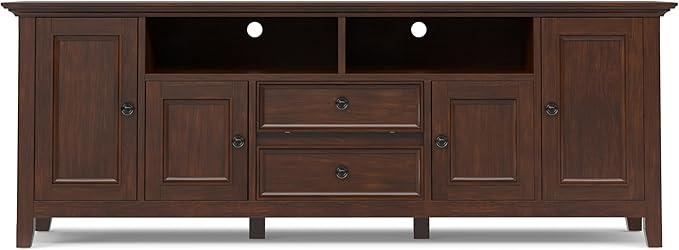 SIMPLIHOME Amherst 72-inch Wide Solid Wood TV Stand in Russet Brown, Transitional-Style Media Console for Living Room with Cable Management and Adjustable Shelves, Fits 80" TVs