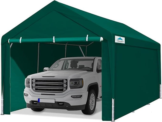 ADVANCE OUTDOOR 12x20 ft Heavy Duty Carport Garage Shelter, Adjustable Height (6.5-11ft) Waterproof Canopy with Removable Sidewalls for Cars, RV, Boat, Truck, Party - Green