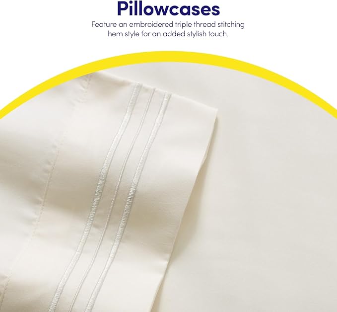 1500 Supreme Collection Twin Sheet Sets Ivory - 3 Piece Bed Sheets and Pillowcase Set for Twin Mattress - Extra Soft, Elastic Corner Straps, Deep Pocket Sheets, Twin Ivory