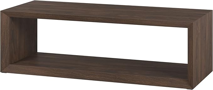 Henn&Hart 58" Rectangular Coffee Table with Open Storage Shelf for Living Room, Family Room, or Office, Alder Brown