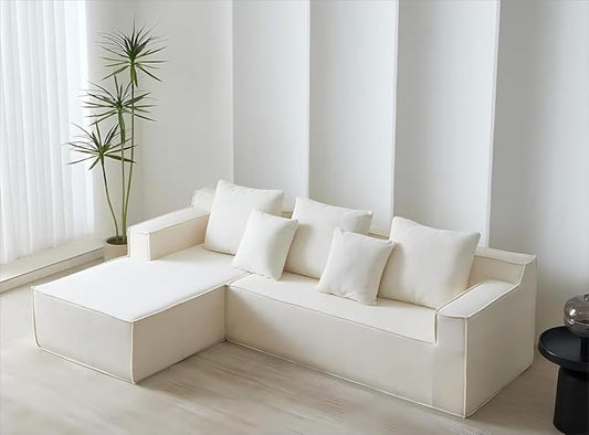 L-Shape Chaise,7-Seater Sofa,Upholstered Couches for Living Room Bedroom,No Assembly,White