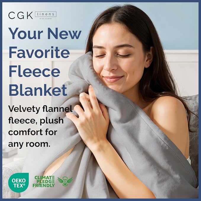 Ultra Soft Fleece Blanket Throw Size - Flannel Fleece Luxury Throw Blanket - Lightweight for Couch Bed Chair - Thick, Warm and Breathable - All Season Cozy Fuzzy, Anti-Static Microplush Bedding, Grey