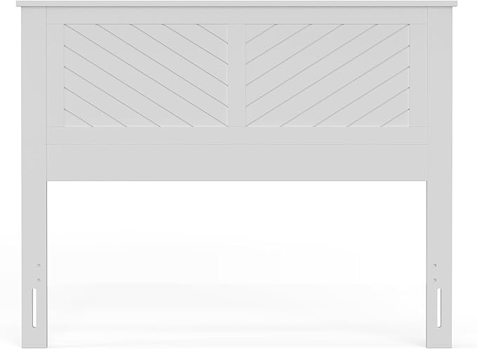 Serene Poplar Wood Full Headboard, Modern Farmhouse Panel with Chevron Scoring, Full Size Headboard in White, Casual Coastal Style, Easy Assembly, Quality Materials