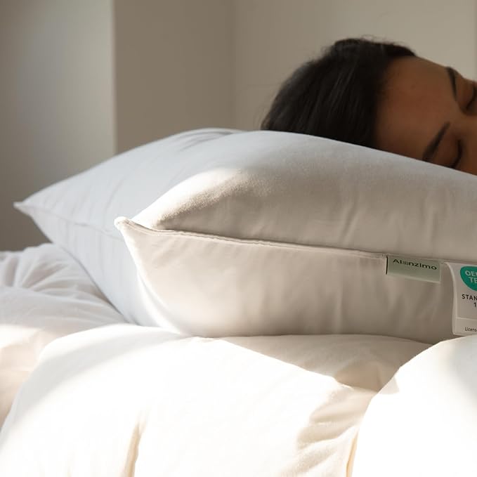 Alanzimo Goose Feathers Down Pillows Standard/Queen Size Set of 2, Luxury Soft Feather Down Pillow for Sleeping, 100% Cotton Cover Hotel Collection Bed Pillows for Back,Stomach or Side Sleepers 20x28