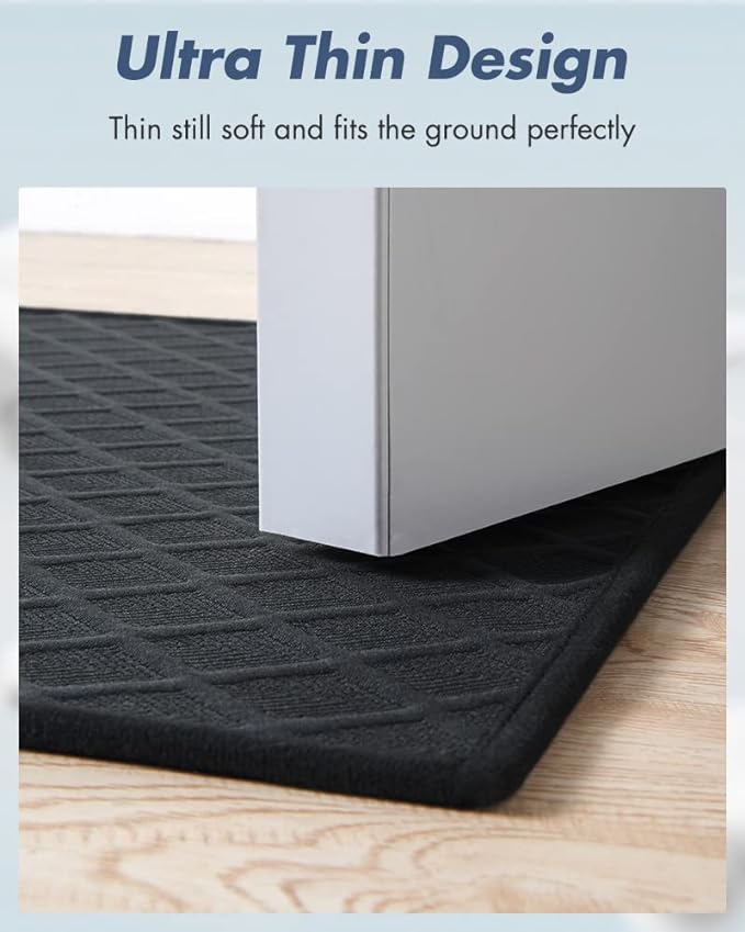 AMOAMI Ultra Thin Bathroom Rugs, Rubber Backed Bath Mats for Bathroom Non Slip, Absorbent Bathroom Mat for Floor, Shower, Sink (17"x28", Black)