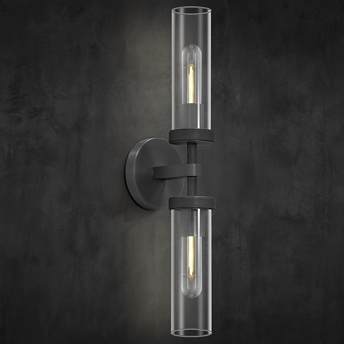 Bathroom Wall Sconce Hardwired, Black Wall Sconces, 20.5" Vanity Lights Over Mirror, Linear Wall Sconce Dimmable, Bathroom Light Fixtures Glass Tube, Bronze Wall Sconces Interior Sconces Wall Lighting