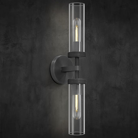 Bathroom Wall Sconce Hardwired, Black Wall Sconces, 20.5" Vanity Lights Over Mirror, Linear Wall Sconce Dimmable, Bathroom Light Fixtures Glass Tube, Bronze Wall Sconces Interior Sconces Wall Lighting