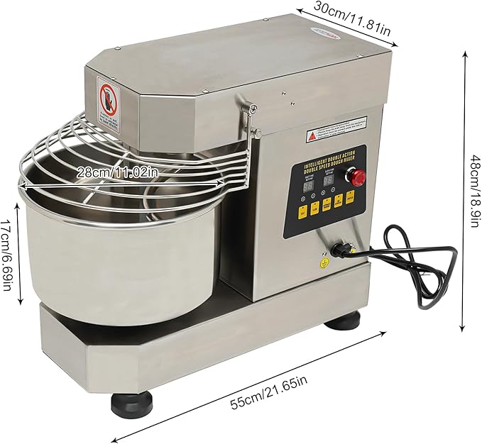 Commercial Food Mixer 750w,Stainless Steel Dual Rotating Dough Kneading Machine,10.5QT Heavy-duty Dough Mixer with Food-Grade Bowl Security Shield Timer for Bakery Restaurant Home