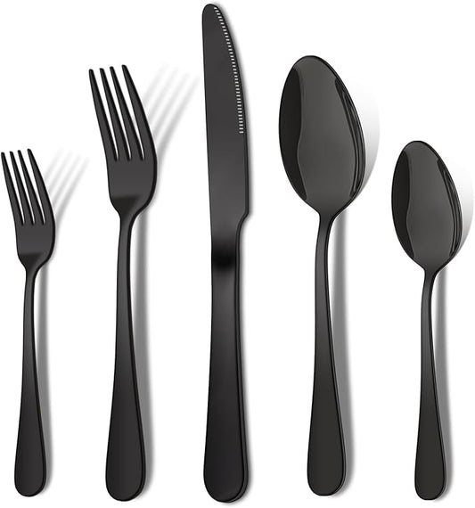 20 Pieces Black Silverware Set, ENLOY Flatware Cutlery Set Stainless Steel Utensils Service for 4, Heavy Duty Gift and Dishwasher Safe, Mirror Polished Dinner Knife, Fork, Spoon for Restaurant