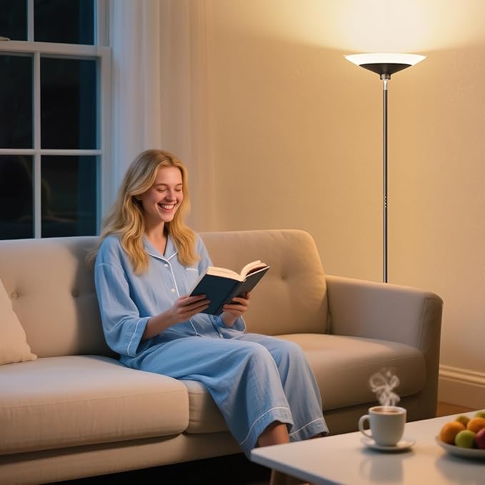 Torchiere Floor Lamp - 72" Tall LED Standing Lamp with Remote/Button Control, 1800Lm, 3000-6500K, 30W Dimmable Modern Corner Floor Light for Living Room Bedroom Office Apartment, Black