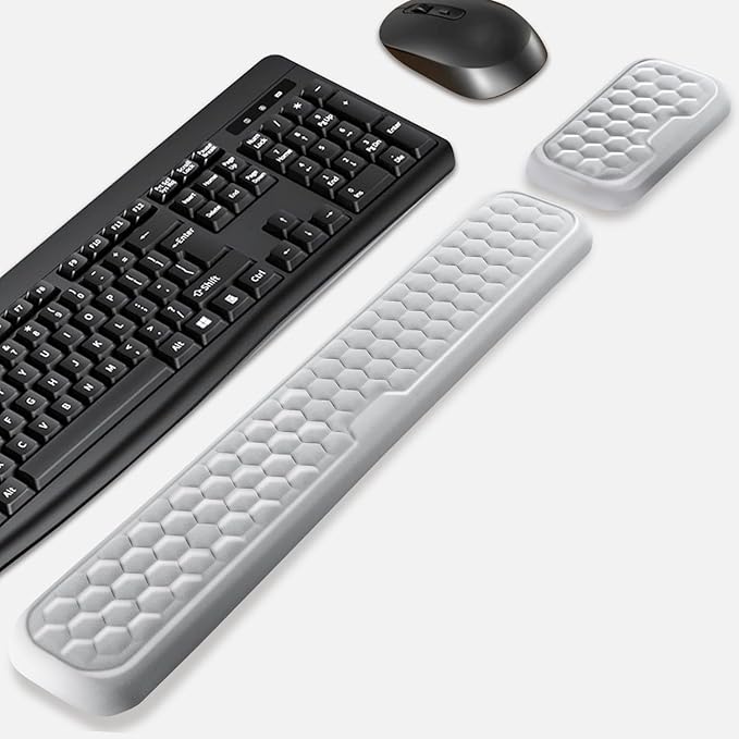 Wrist Rest for Keyboard and Mouse, Upgrade Enlarge Mouse Pad Wrist Rest, Ergonomic Memory Foam, Non-Slip Base for Computer Gaming & Office Work, 2 Piece Set, Grey (17.32x3.15+5.9x3.15 inch)