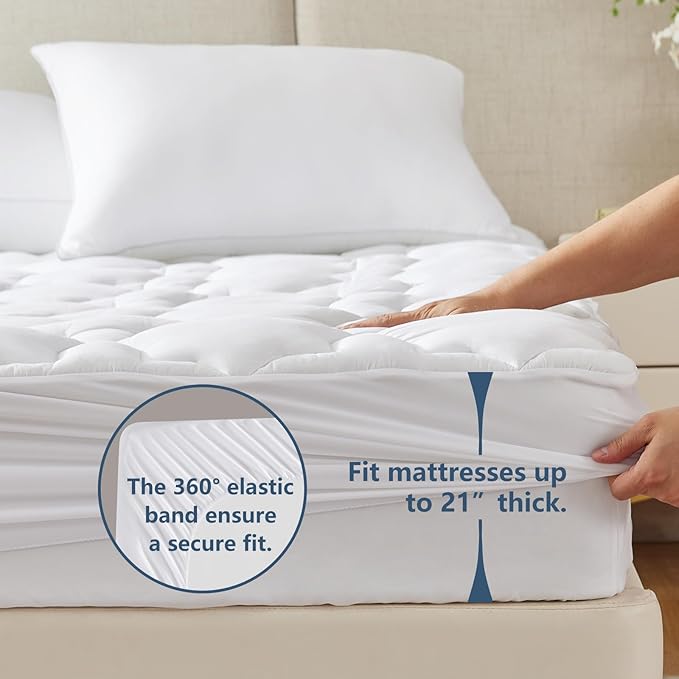 Cozylux Twin XL Cotton Mattress Pad Deep Pocket Quilted Mattress Cover Extra Long for College Dorm PillowTop Mattress Protector Up to 20", Fitted Sheet Mattress Cover, 39x80 inches, White