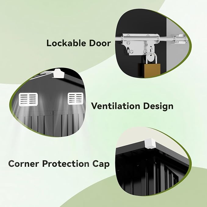 COMHOMA Shed Outdoor Storage Shed Metal,Lockable Doors Tool Sheds with Sloping Roof,Steel Garden Shed with Air Vent for Backyard,Patio,Lawn,Poolside (Grey, 10'*8'/Base)