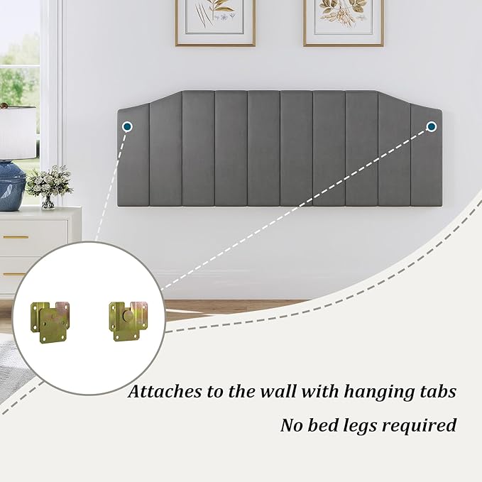 King Size Headboard Only, Velvet Upholstered Headboard King/California King Size Wall Mount and Bed Frame Mount, Featuring High-Density Sponge Padding Easy Assembly Comfort Style-Dark Gray