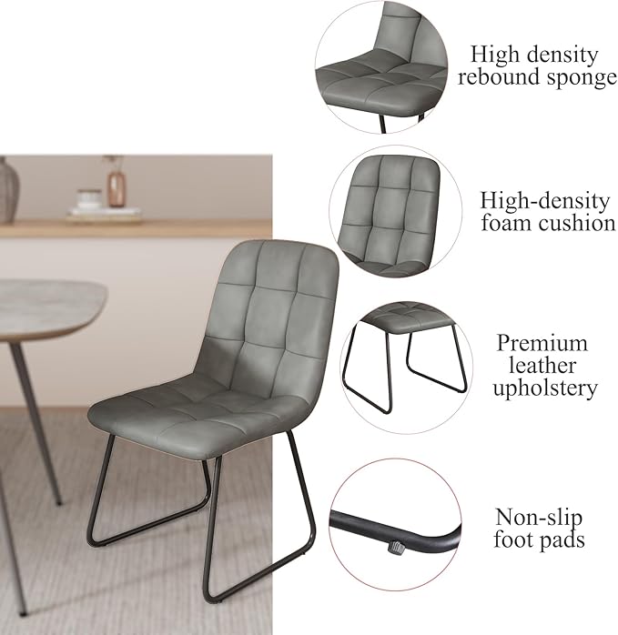 47.2'' Dining Table Set for 4,Modern Wood Dining Table,Leather Dining Chairs 4,Table and Chairs Set of 4,Ideal for Kitchen Dining Room (Walnut Color Table + 4 U-Shaped Gray Chairs, 47.2")