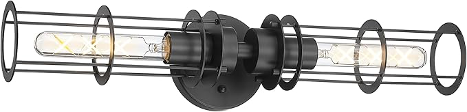 Emak 22 Inch Black Bathroom Light Fixtures Over Mirror, Modern Industrial 2 Light Vanity Light with Metal Shade, Farmhouse Cylinder Wall Sconces for Bathroom, Hallway, VL085-BK-MT-2