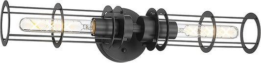 Emak 22 Inch Black Bathroom Light Fixtures Over Mirror, Modern Industrial 2 Light Vanity Light with Metal Shade, Farmhouse Cylinder Wall Sconces for Bathroom, Hallway, VL085-BK-MT-2