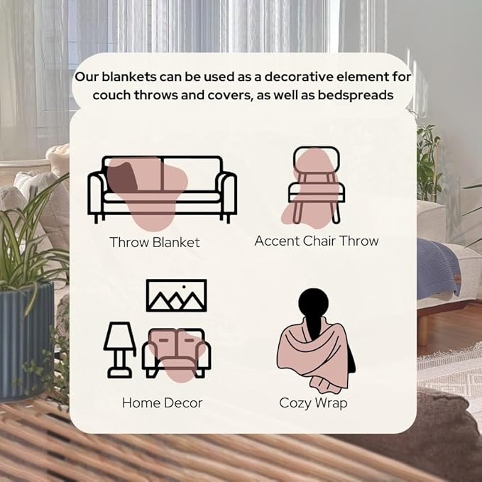 Dalisa 100% Organic Turkish Cotton Throw Blanket - GOTS Certified, Cozy - Perfect for Couch, Bed, and Home Decor - Boho Vintage Knit Alina (Pink, 50x60)