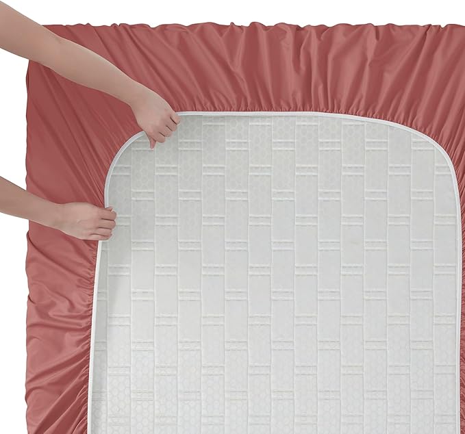 Clara Clark Bed Sheets, Premier 1800 Series Bed Sheet Set, Deep Pocket, Wrinkle, Fade, Stain Resistant, Luxury Soft Bedding Sheets & Pillowcases, Twin, Pink Clay