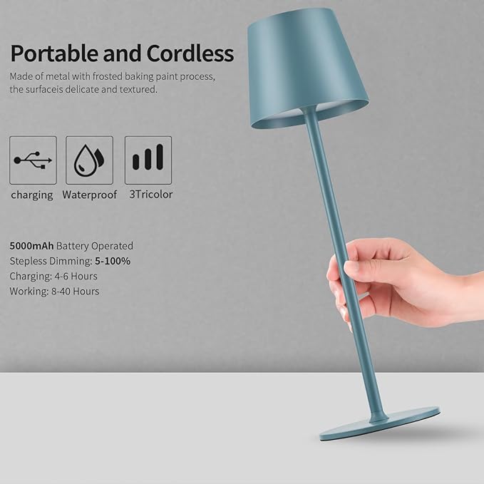 BGFHome Cordless Table Lamp LED Desk lamp,5000mAh Rechargeable Touch Night Light Wireless Minimalist Design for/Restaurant/Bedroom/Bars/Outdoor Party/Camping/Coffee Shop 2Pack