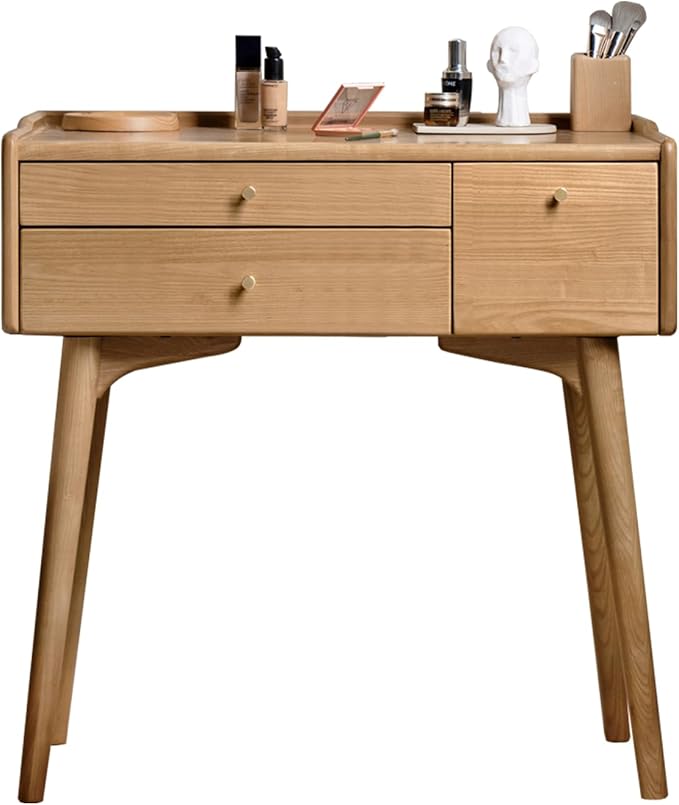 Small Vanity Desk, Solid Wood Dressing Table with Drawer Divider, Study Desk and Vanity Desk for Bedroom, 31" D x 18" W x 32" H