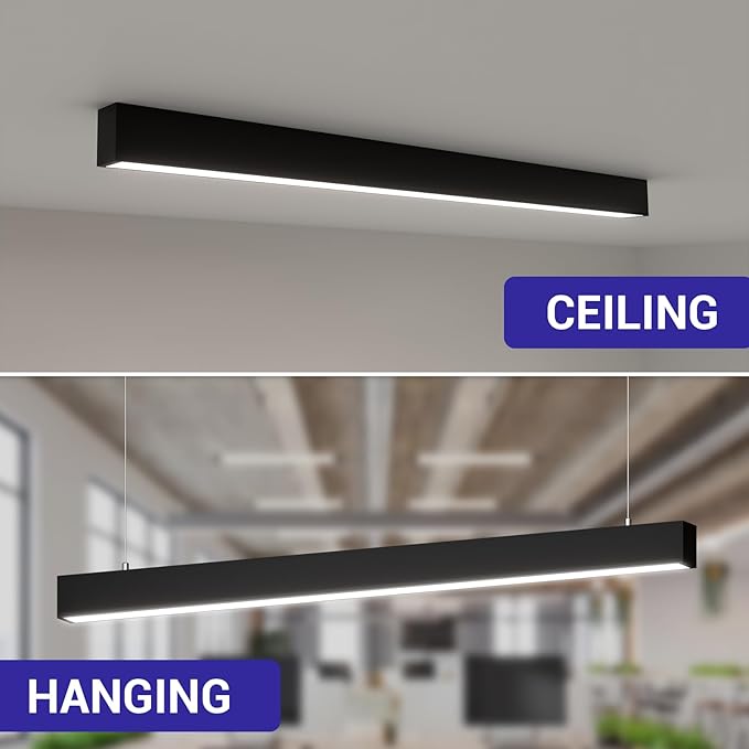 JTT 4FT LED Linear Light,50W/40W/30W Linkable Office Light Fixture,3000K-5000K Selectable,0-10V Dimmable Architectural LED Suspension Ceiling Hanging for Shop Basement Light Dining Gym Room, 4 Packs