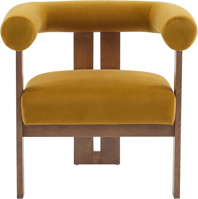 Christopher Knight Home Linton Modern Velvet Upholstered Accent Chair, Living Room Solid Wood Lounge Chair, Bedroom Soft Cushion Comfy Reading Chair, Home Office Sofa Armchair, Mustard Yellow+Brown