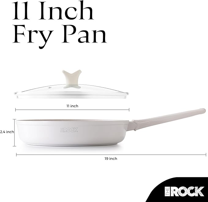 THE ROCK SOHO 11-Inch Non Stick Frying Pan with Lid–Nothing Sticks, Never Warps, Lasts Longer, Ceramic Non Toxic Skillet with Heat-Resistant Handle, PTFE PFOA&PFAS Free, Oven & Dishwasher Safe, Cream