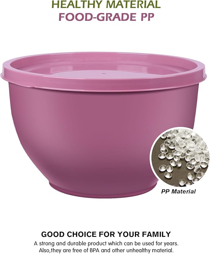 Plastic Mixing Bowls with Lids Set for Kitchen, Nesting Bowls for Mixing, Baking, Prepping, Cooking and Serving Food (5 Set-Purple)