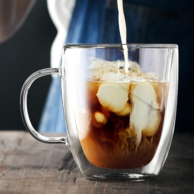 homEdge Insulated Double-Wall Glasses Mugs - 12.5 oz, Set of 2