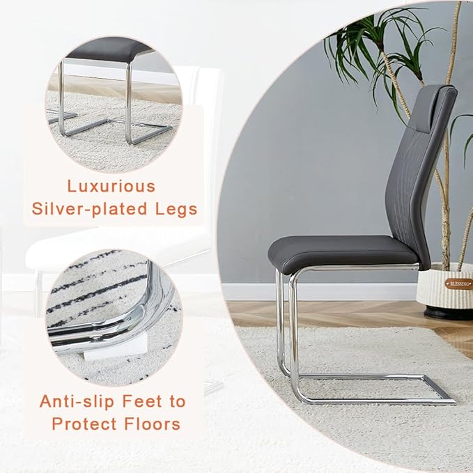 Dining Table Set for 6, Kitchen Table Chairs Set of 6, Modern Dining Room Set 63'' Faux Marble Dinner Table PU Leather Upholstered Chairs for Kitchen