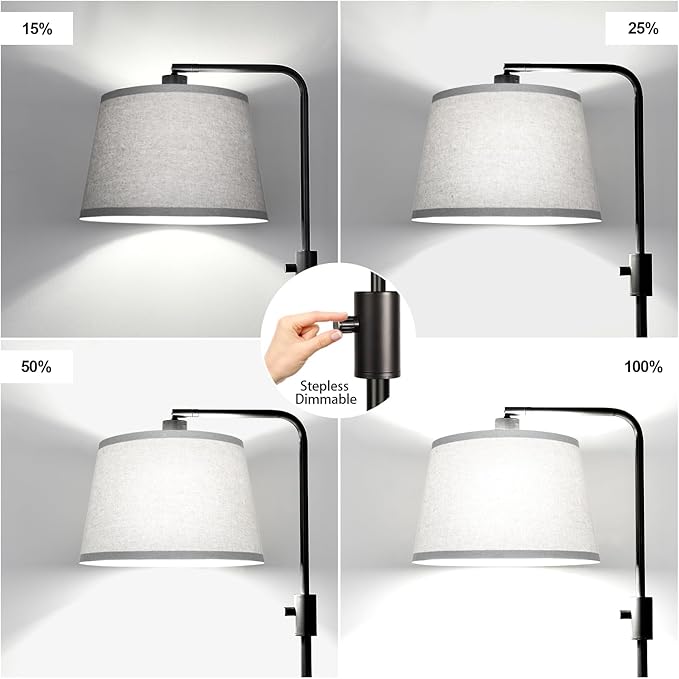 【Upgraded】 Dimmable Floor Lamp, 1000 Lumens LED Edison Bulb Included, Arc Floor Lamps for Living Room Modern Standing Lamp with Gray Shade, Tall Lamps for Living Room Bedroom Office Dining Room