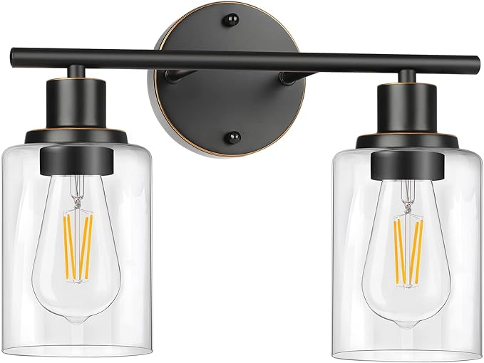 FOLKSMATE Bathroom Light Fixtures, 2-Light Oil Rubbed Bronze Vanity Light, Vintage Wall Sconces Lighting, Modern Bath Wall Mounted Lighting with Glass Shade, Porch Lamp for Mirror, Living Room