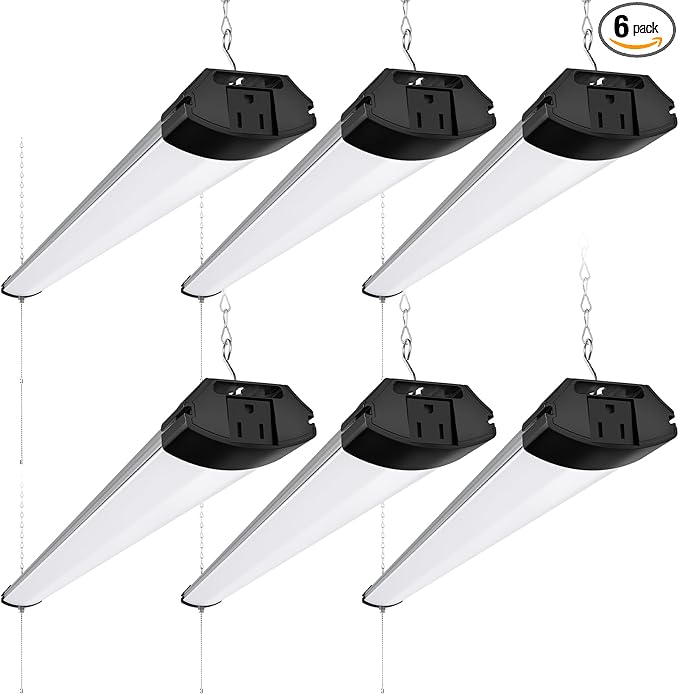 Barrina BS84 LED Shop Lights for Workshop 4FT, 84W, 10000LM, 6500K Utility Shop Lights, Pull Chain ON/Off, Hanging or Flush Mount, ETL, 6 Packs