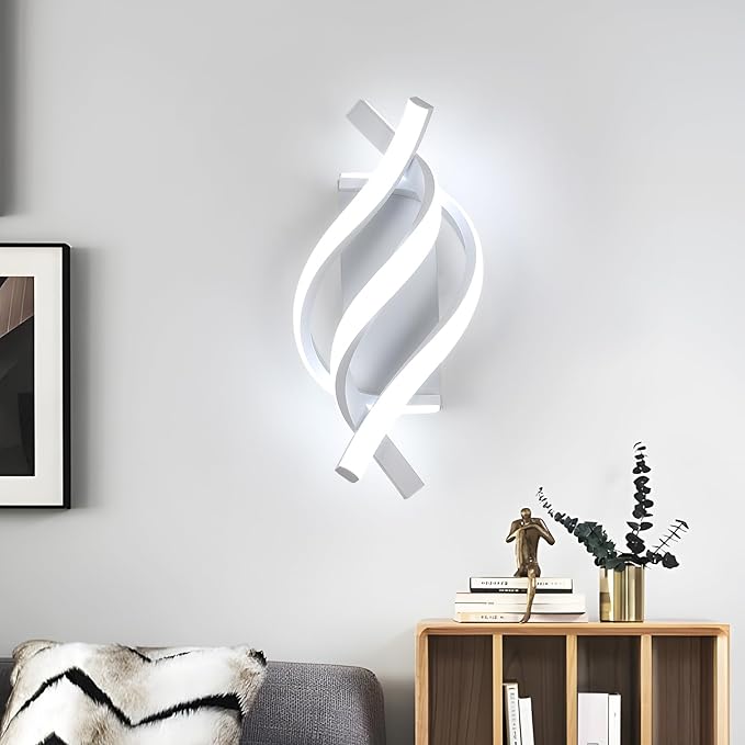 AUA LED Wall Sconce, 21W Modern Spiral Wall Sconce Lighting, 6500K Cool White Indoor Wall Light for Bedroom Living Room Office Restaurant Hallway, Wall Mounted Lamp