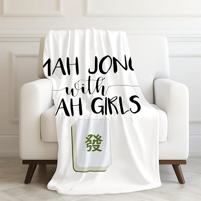 Mahjong Throw Blanket for Girls Women,Gifts for Women Mahiong Players Lovers,Mah Jong Blanket for Office Couch Bed Girl Dorm Bedroom Living Room,50x60 Inches