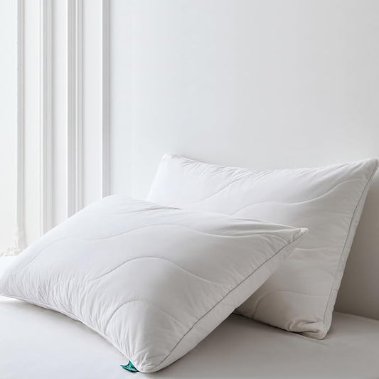 Three Geese White Goose Feather Down Pillows Standard Size, Cotton Pillows Set of 2-100% Cotton, Medium Firm,Soft Support