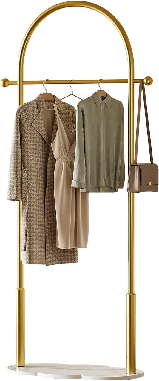 Gold Clothing Rack for small spaces,Modern Clothes Rack with Marble Base,Small Garment Racks for Hanging Clothes, Heavy-duty Coat Rack Freestanding for Bedroom,Entryway,Boutiques (gold)