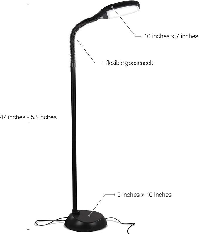 Brightech Litespan - Bright LED Floor Reading Lamp for Over Chair Crafts and Reading, Estheticians' Light for Lash Extensions, Adjustable Standing Lamp for Living Room, Bedroom, Office - Jet Black