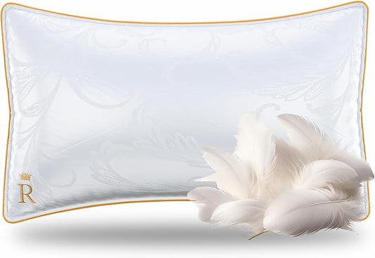 Royal Therapy White Goose Feathers and Down Pillow, Premium White Bed Sleeping Breathable
