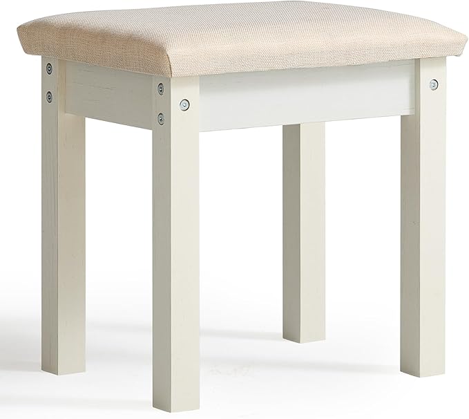 LEYAOYAO Vanity Stool, Elegant Makeup Stool with Comfortable Fabric Cushion, Sturdy Wooden Frame, Modern Vanity Bench for Bedroom and Bathroom-White